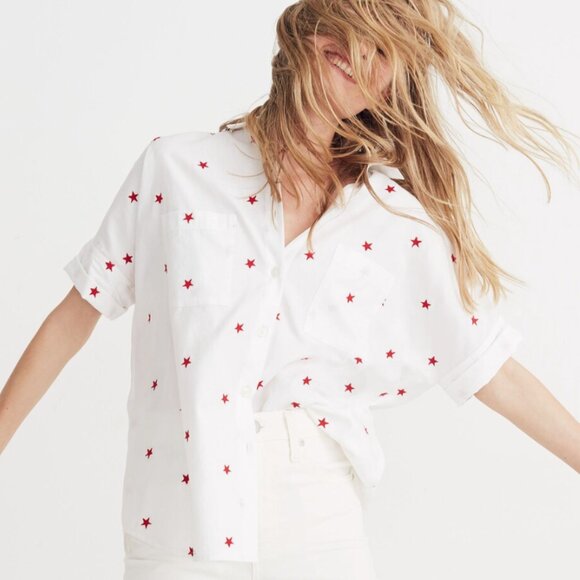 MADEWELL White Cotton Shirt With Embroidered Red Stars - Picture 2 of 8
